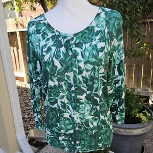 Nwot Talbots  buttons  Abstract floral 55%  silk  cardigan M